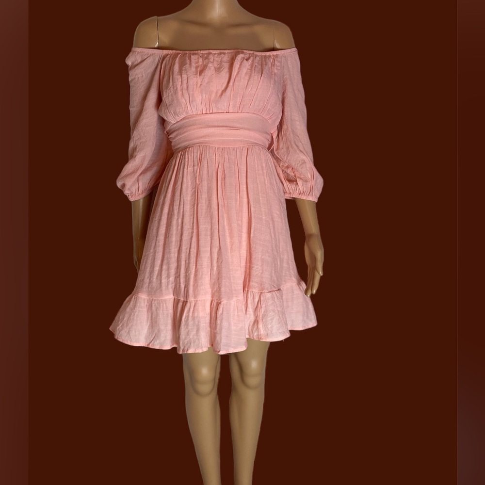 Pretty pink fit and flair ruffled dress size medium